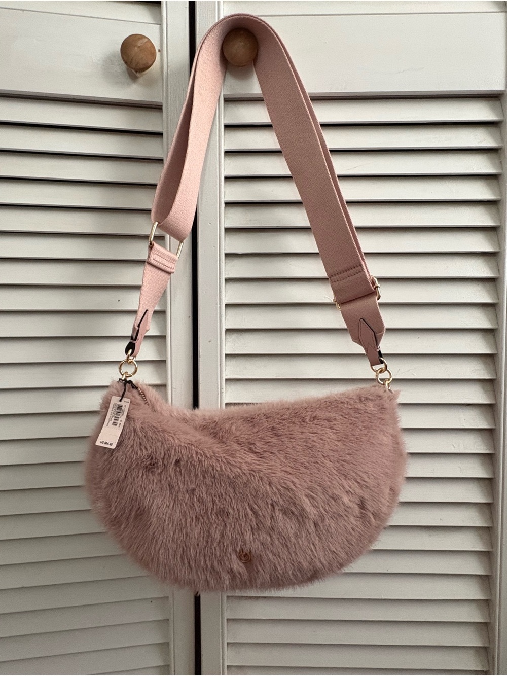 Victoria Secret Pink Faux Fur Crescent Shoulder Bag with Adjustable Strap